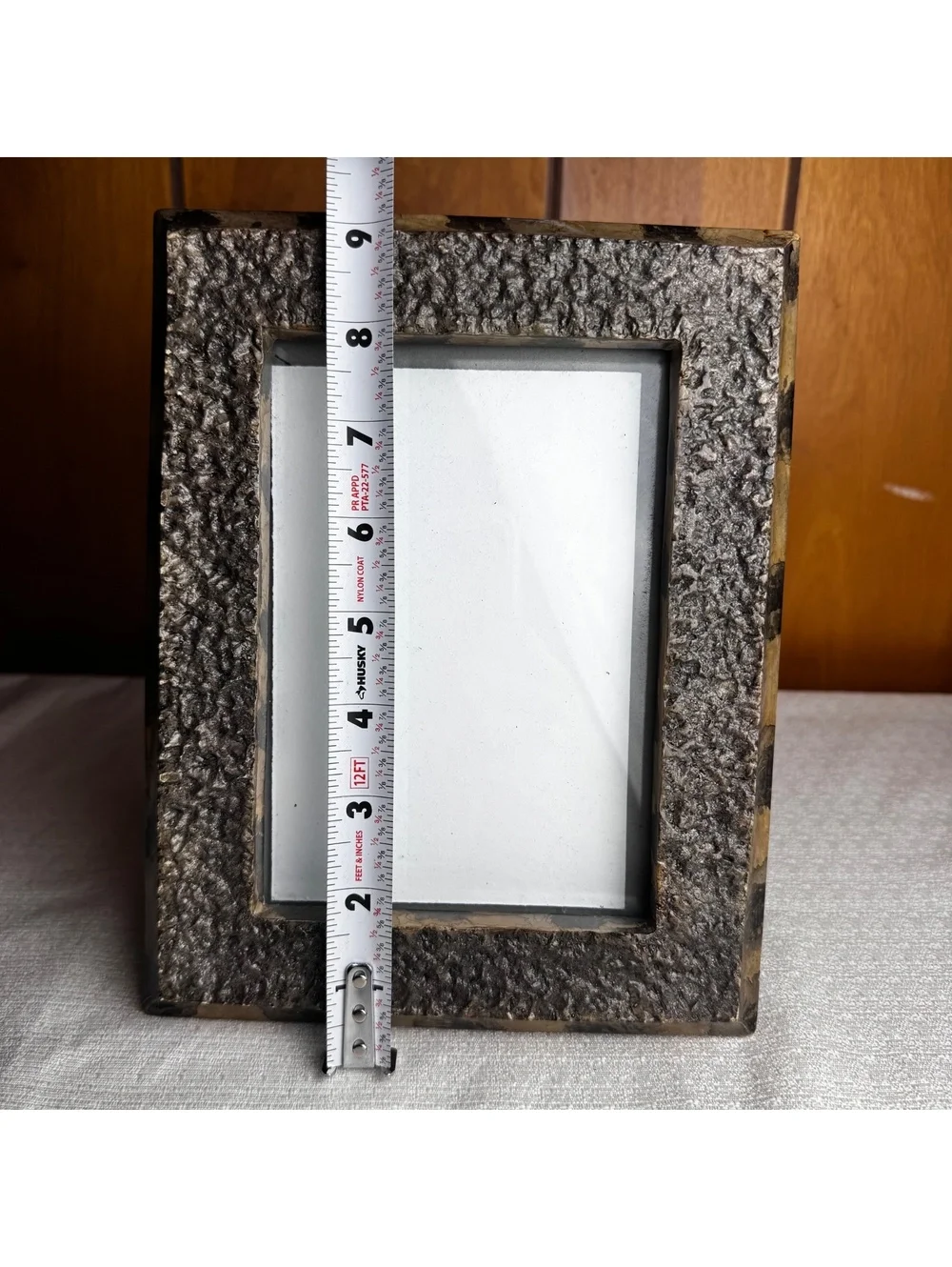 Vintage 5x7 Textured Silver Tone Photo Frame Distressed Black Gold Easel Back